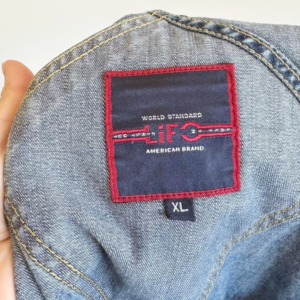 VTG LIFO American Brand Denim Bib Overalls Wide Leg Blue Womens XL Carpenter 90s - Picture 6 of 10